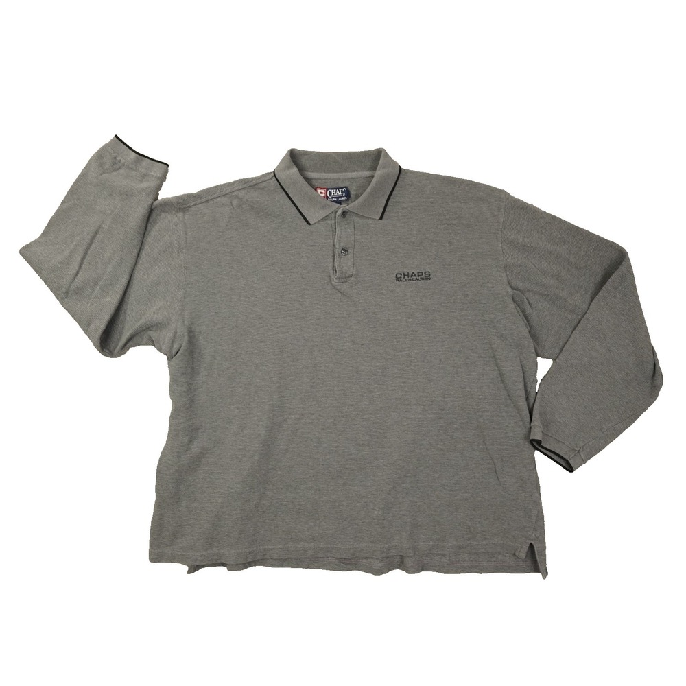 Chaps Ralph Lauren Vintage Polo Shirt Men's XL Grey Long‎ Sleeve Preppy 90s